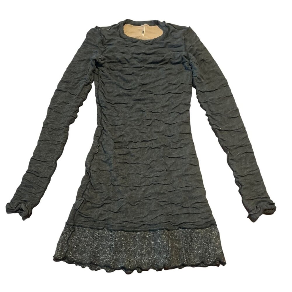 Lagenlook Charcoal Gray Ruched Long Sleeve Bodycon Mini Dress By Pete S‎ Boho